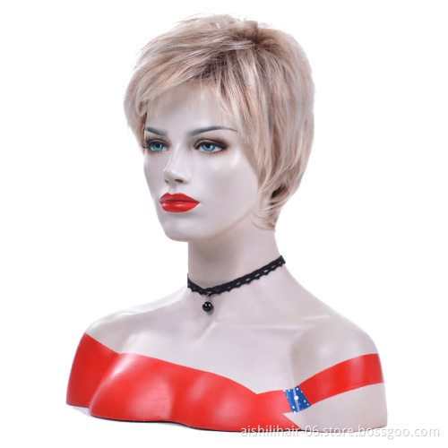 Wholesale natural stort mix flaxen blonde fibre heat resisitant synthetic hair wigs for women